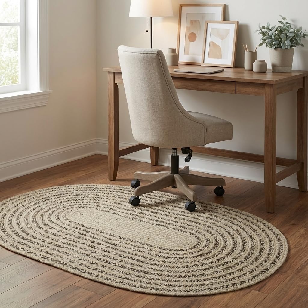 Raleigh Brown Cotton Braided Rug 4' x 6' #shape_Oval
