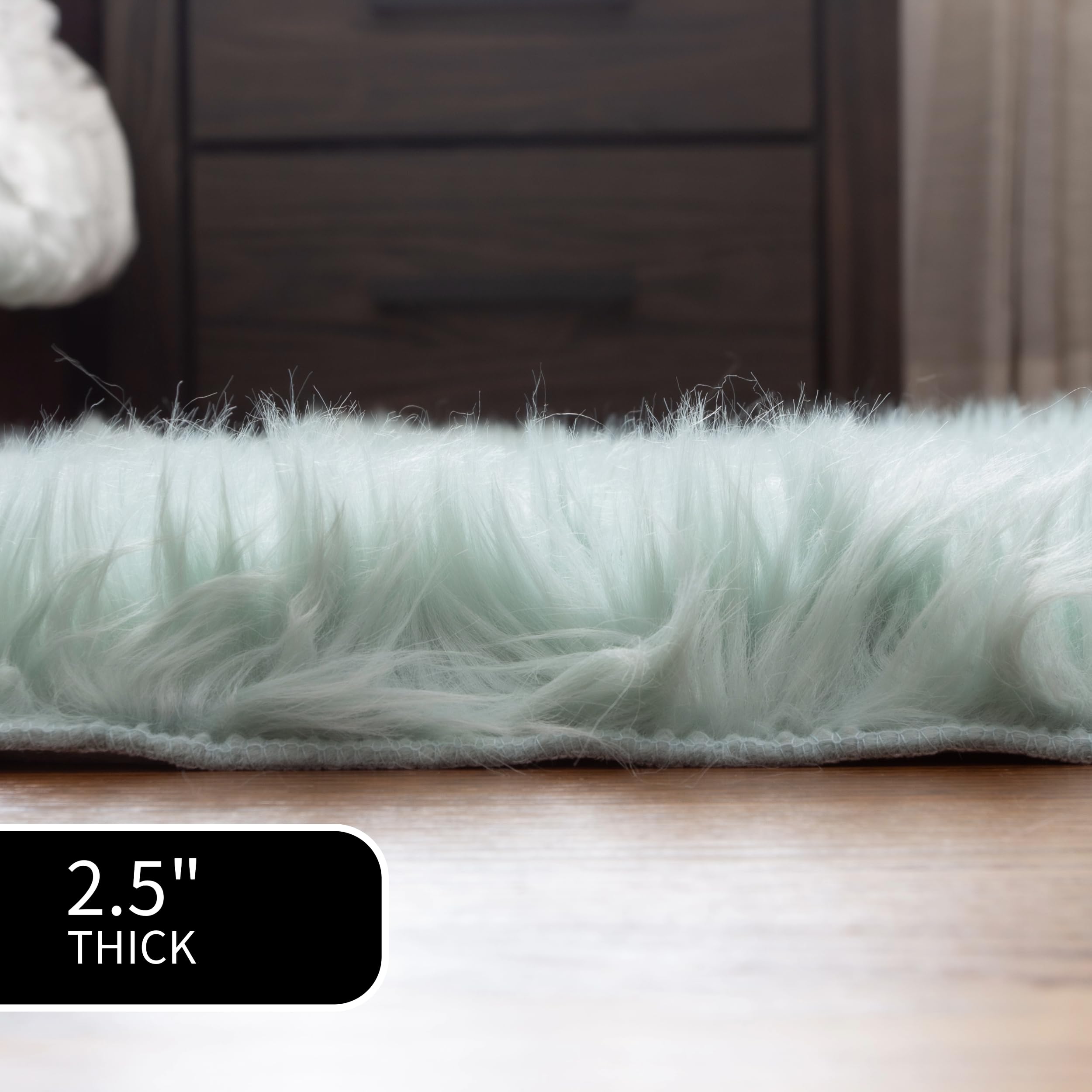 Teal Serene Faux Fur Solid Fake Sheepskin Rug