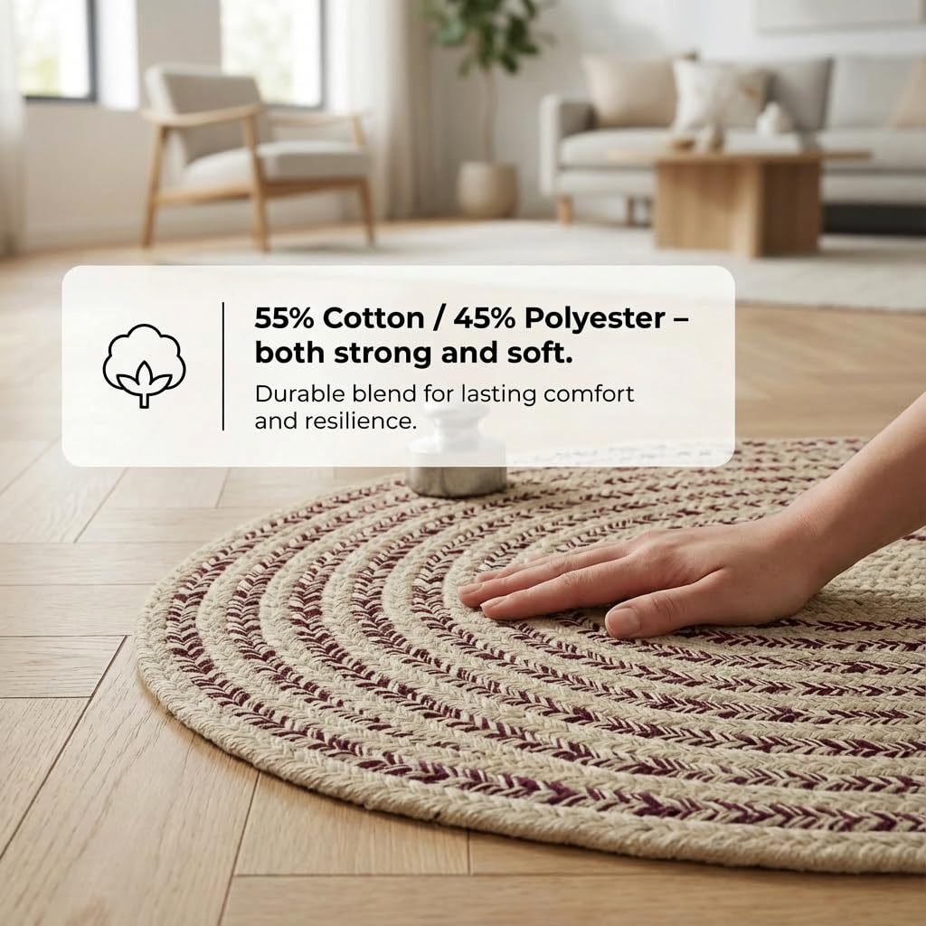 Raleigh Burgundy Cotton Braided Rug 20" X 30" #shape_Oval