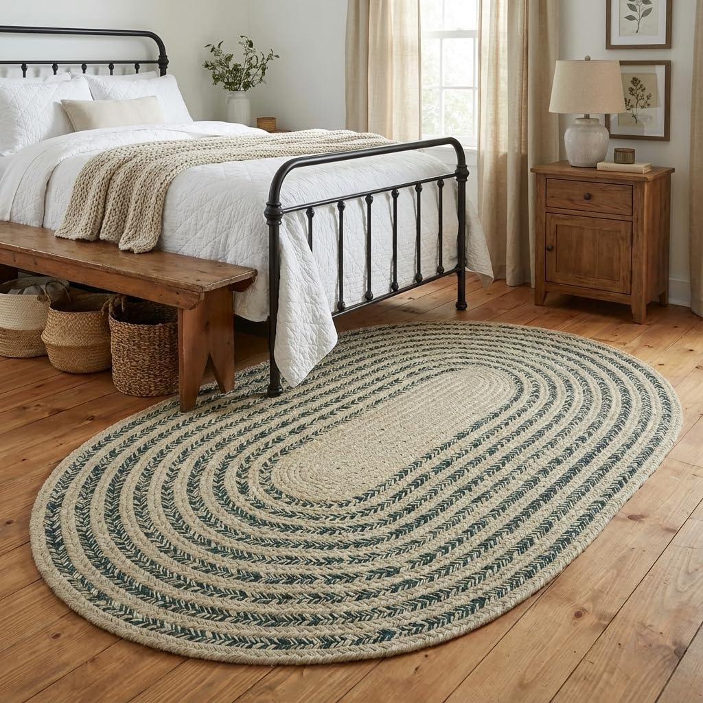 Raleigh Green Cotton Braided Rug 4' x 6' #shape_Oval
