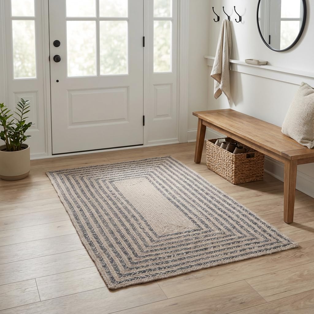 Raleigh Charcoal Cotton Braided Rug 20" X 30" #shape_Rectangle