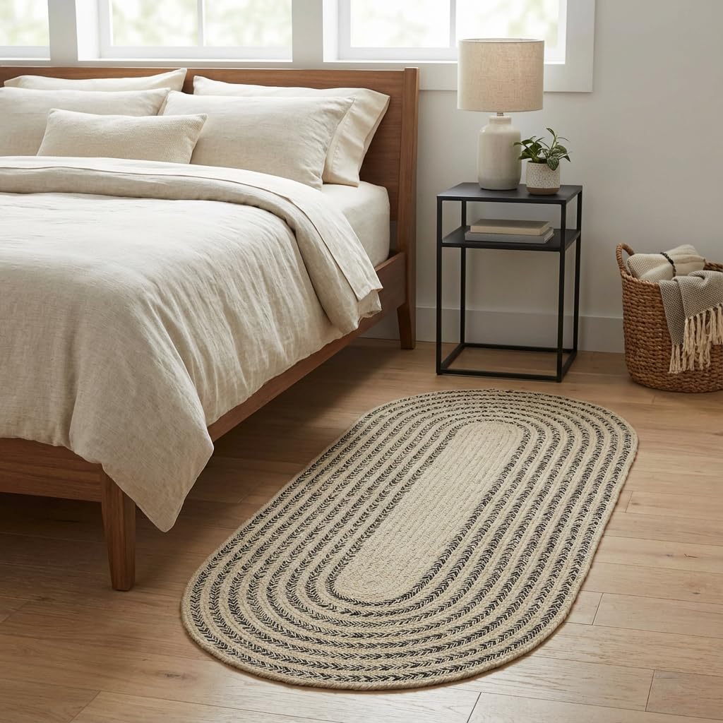 Raleigh Black Cotton Braided Rug 2' X 4' #shape_Oval
