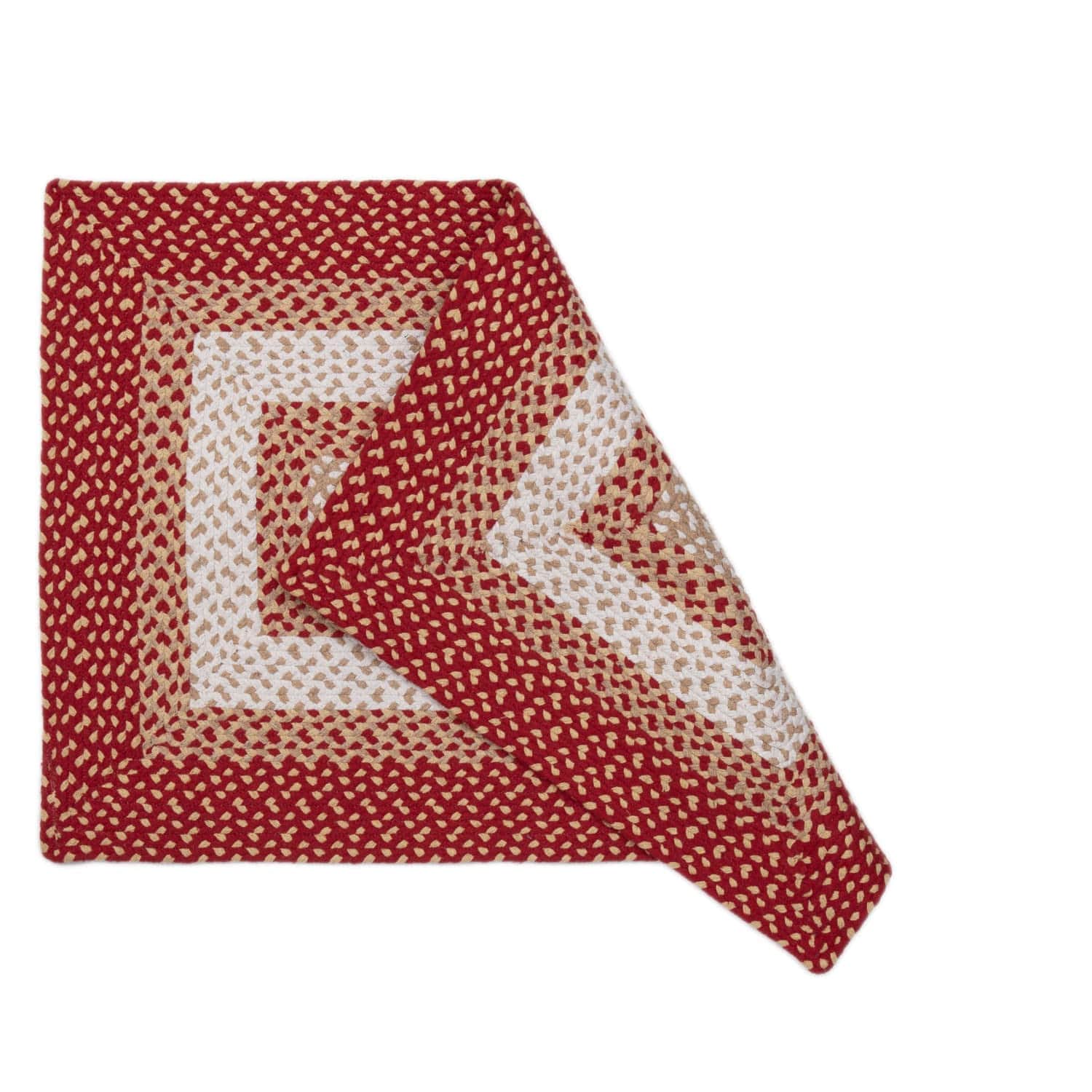 Red, Cream Braided Rug - Soft Cotton Bordered Area Rug for Rustic Farmhouses