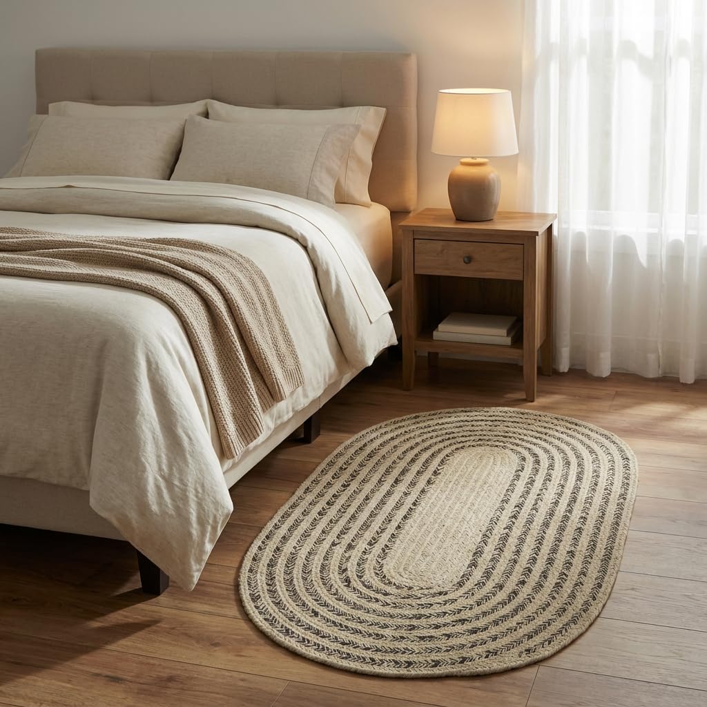 Raleigh Brown Cotton Braided Rug 2' X 4' #shape_Oval