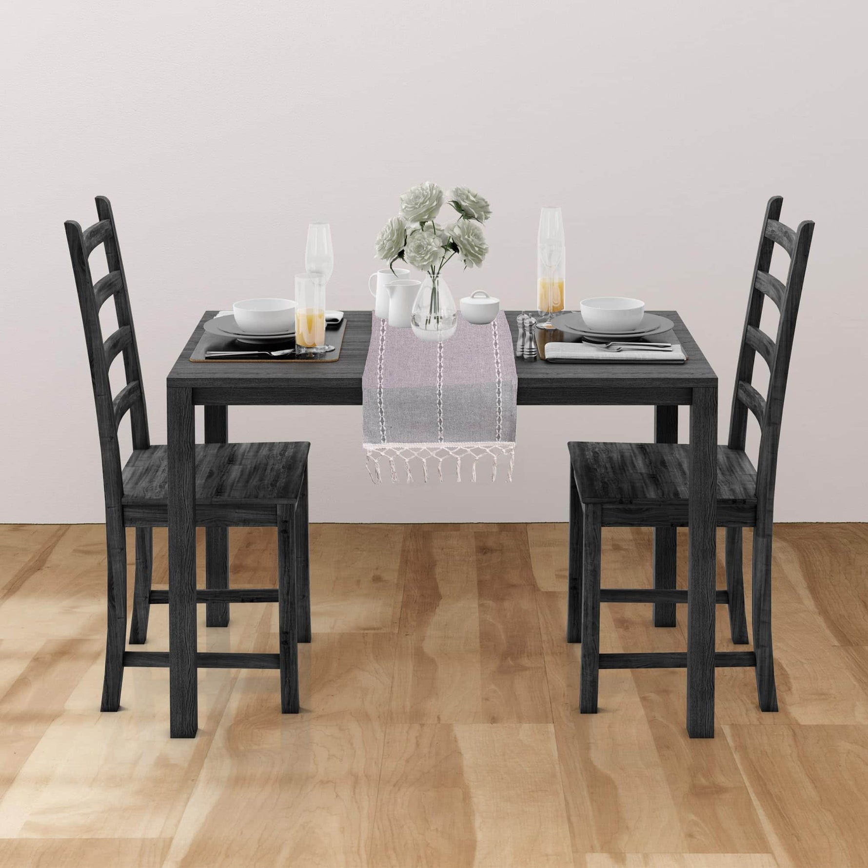 Ivory, Gray Table Runner Cotton Farmhouse Inspired