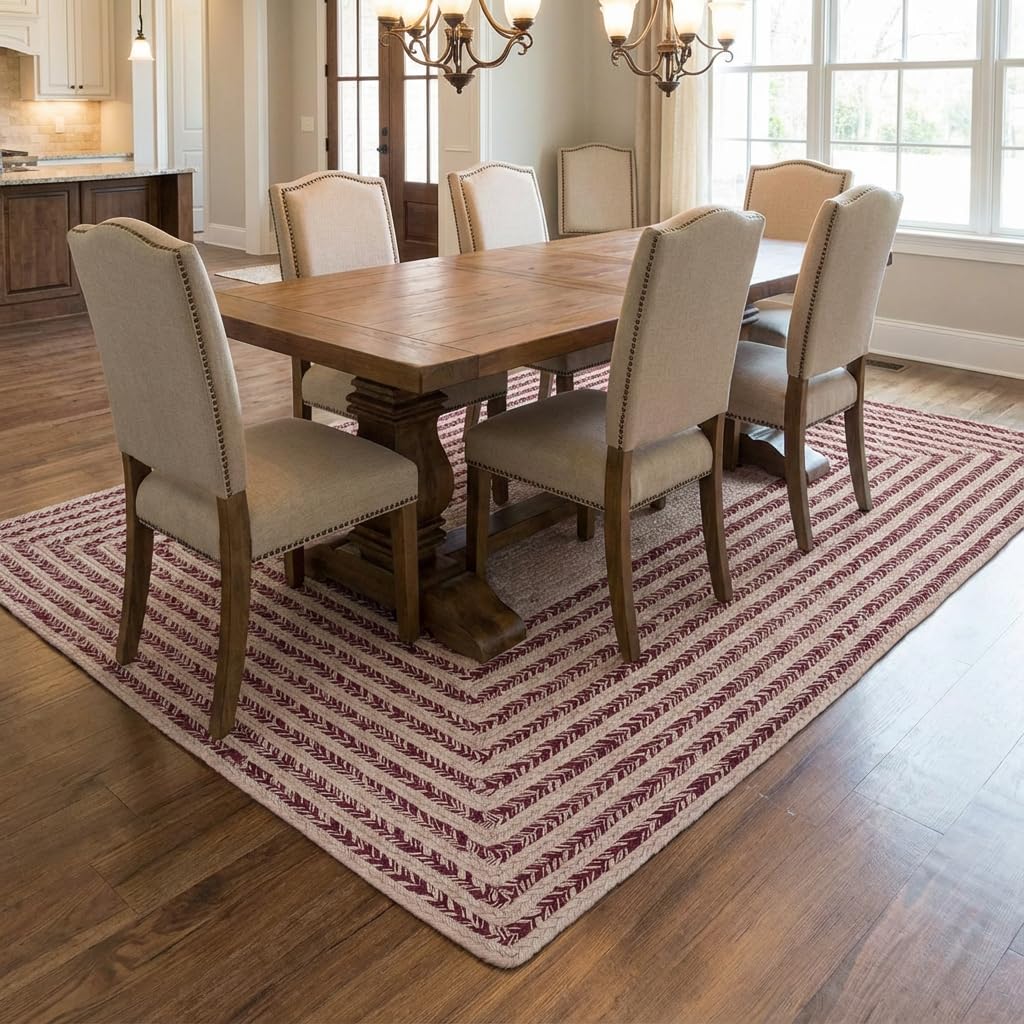 Raleigh Burgundy Cotton Braided Rug 6' x 9' #shape_Rectangle