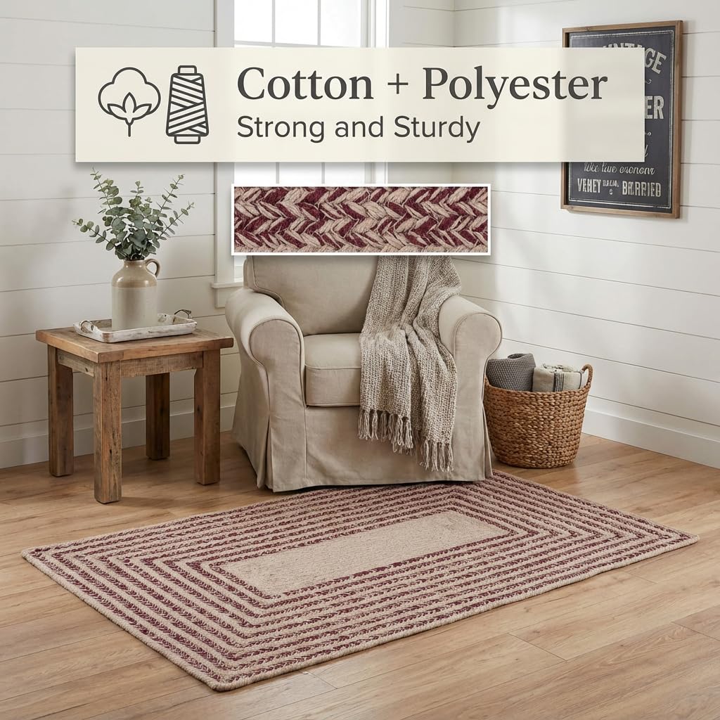 Raleigh Burgundy Cotton Braided Rug 20" X 30" #shape_Rectangle