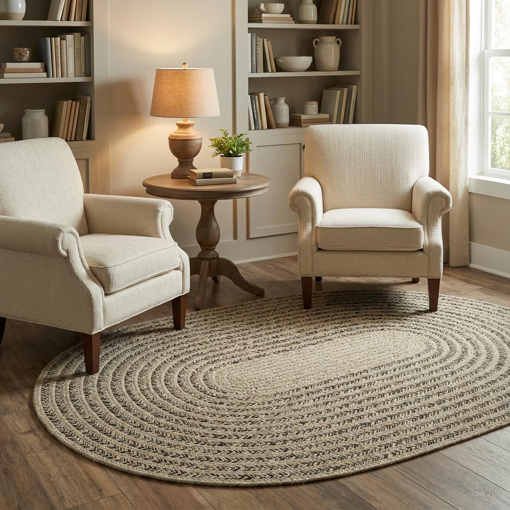 Raleigh Brown Cotton Braided Rug 5' x 7' #shape_Oval