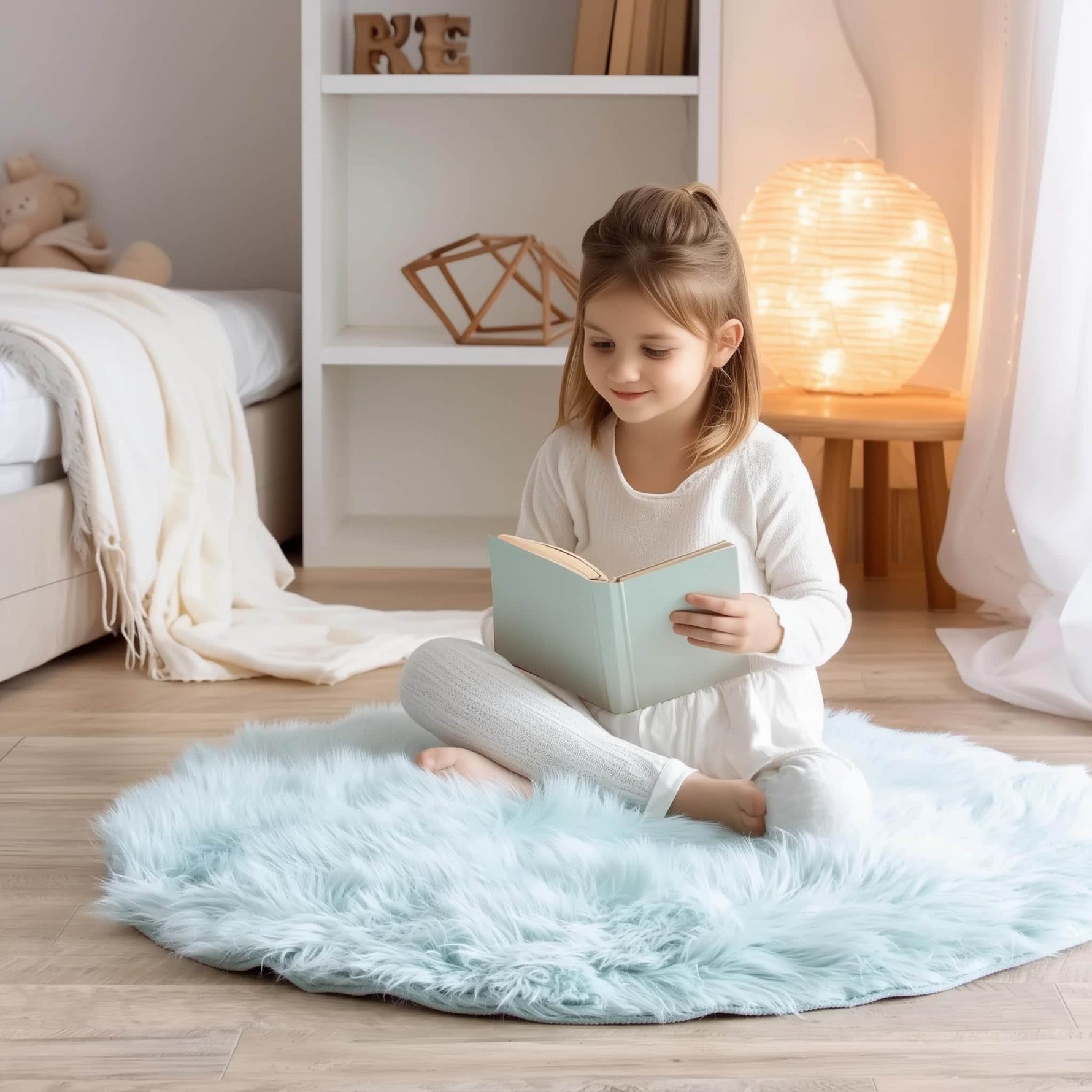 Teal Serene Faux Fur Solid Fake Sheepskin Rug