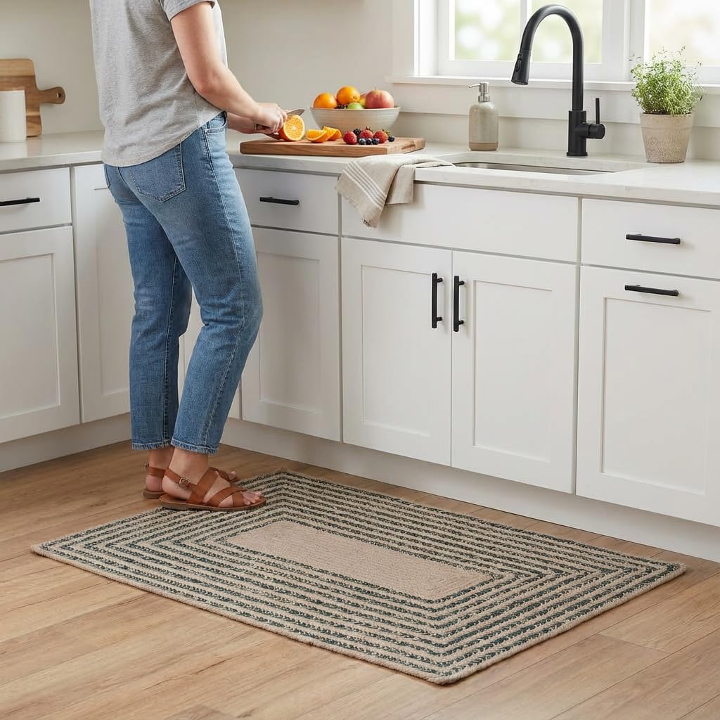 Raleigh Green Cotton Braided Rug 20" X 30" #shape_Rectangle