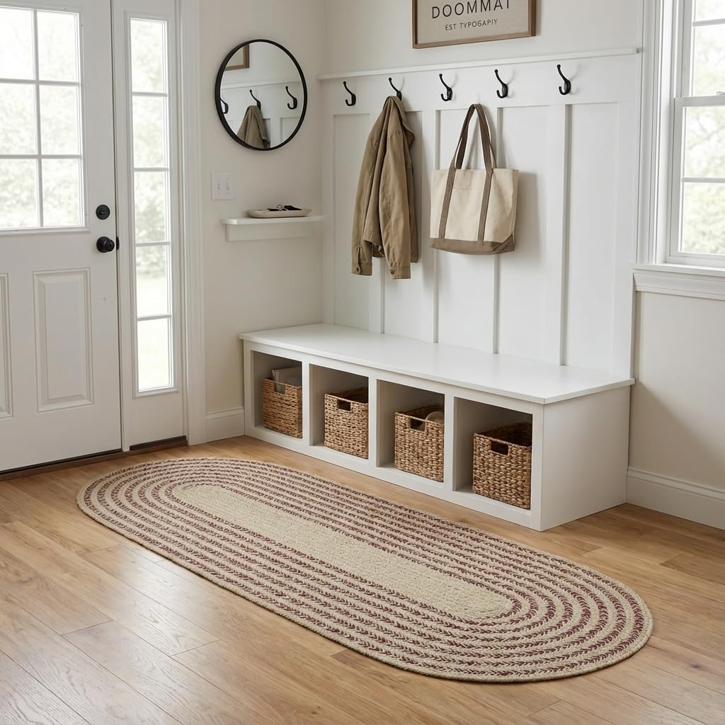 Raleigh Burgundy Cotton Braided Rug 2' X 4' #shape_Oval