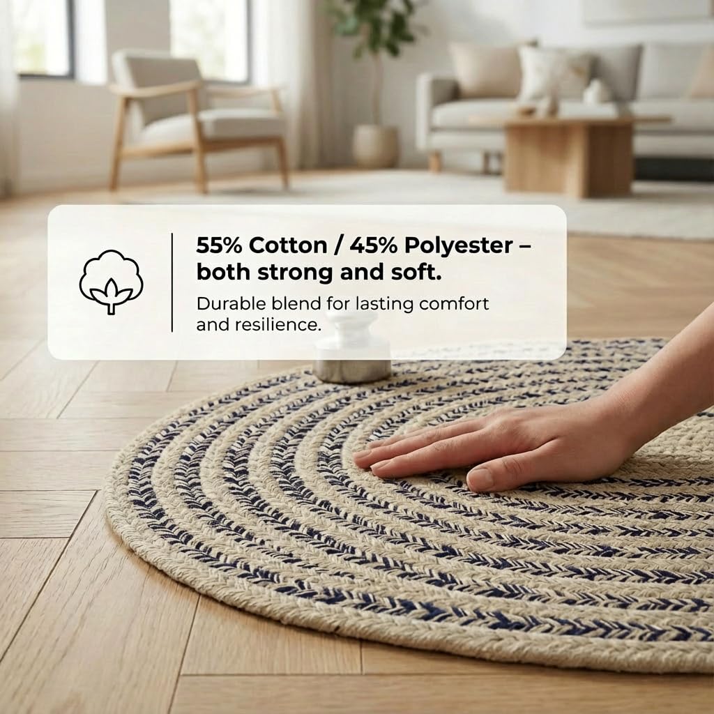Raleigh Navy Cotton Braided Rug 20" X 30" #shape_Oval