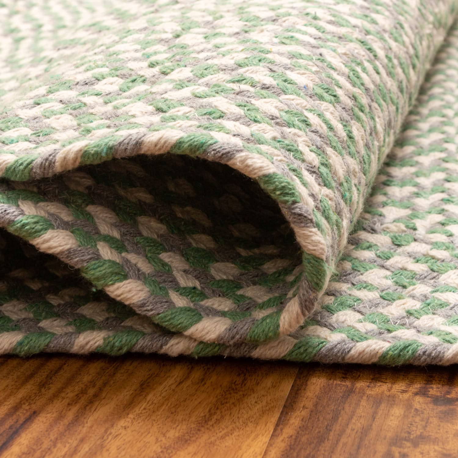 Green, White, Gray Tri-Color Soft Cotton Braided Rug