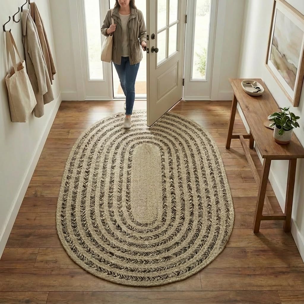 Raleigh Brown Cotton Braided Rug 3' X 5' #shape_Oval