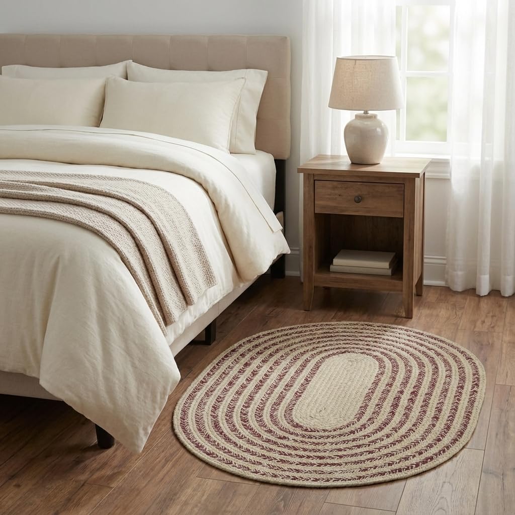 Raleigh Burgundy Cotton Braided Rug 20" X 30" #shape_Oval