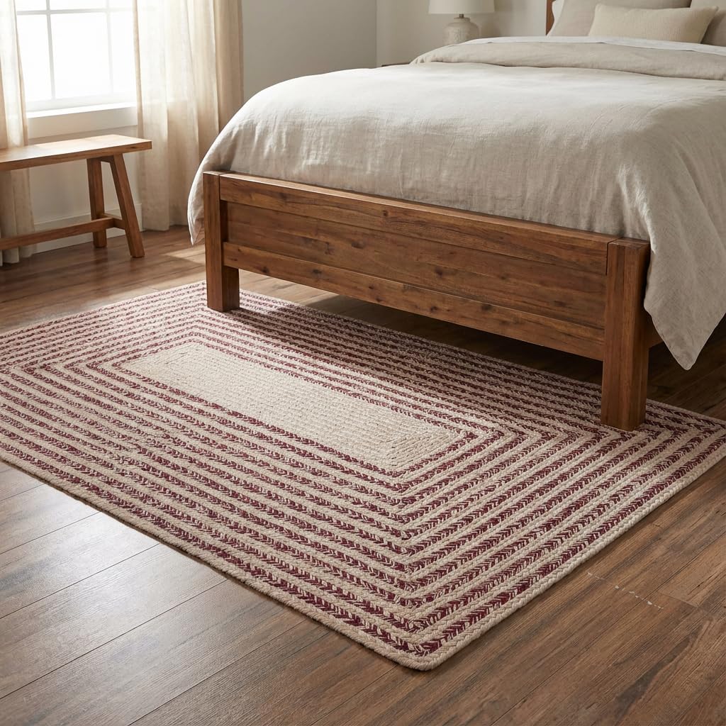 Raleigh Burgundy Cotton Braided Rug 4' x 6' #shape_Rectangle
