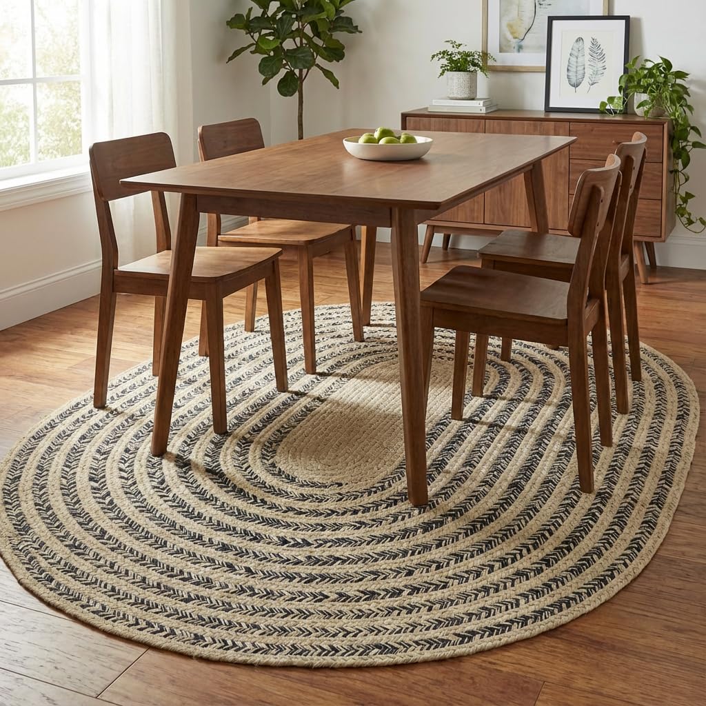 Raleigh Navy Cotton Braided Rug 5' x 7' #shape_Oval
