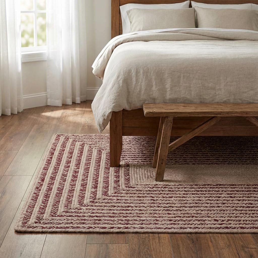 Raleigh Burgundy Cotton Braided Rug 5' x 7' #shape_Rectangle