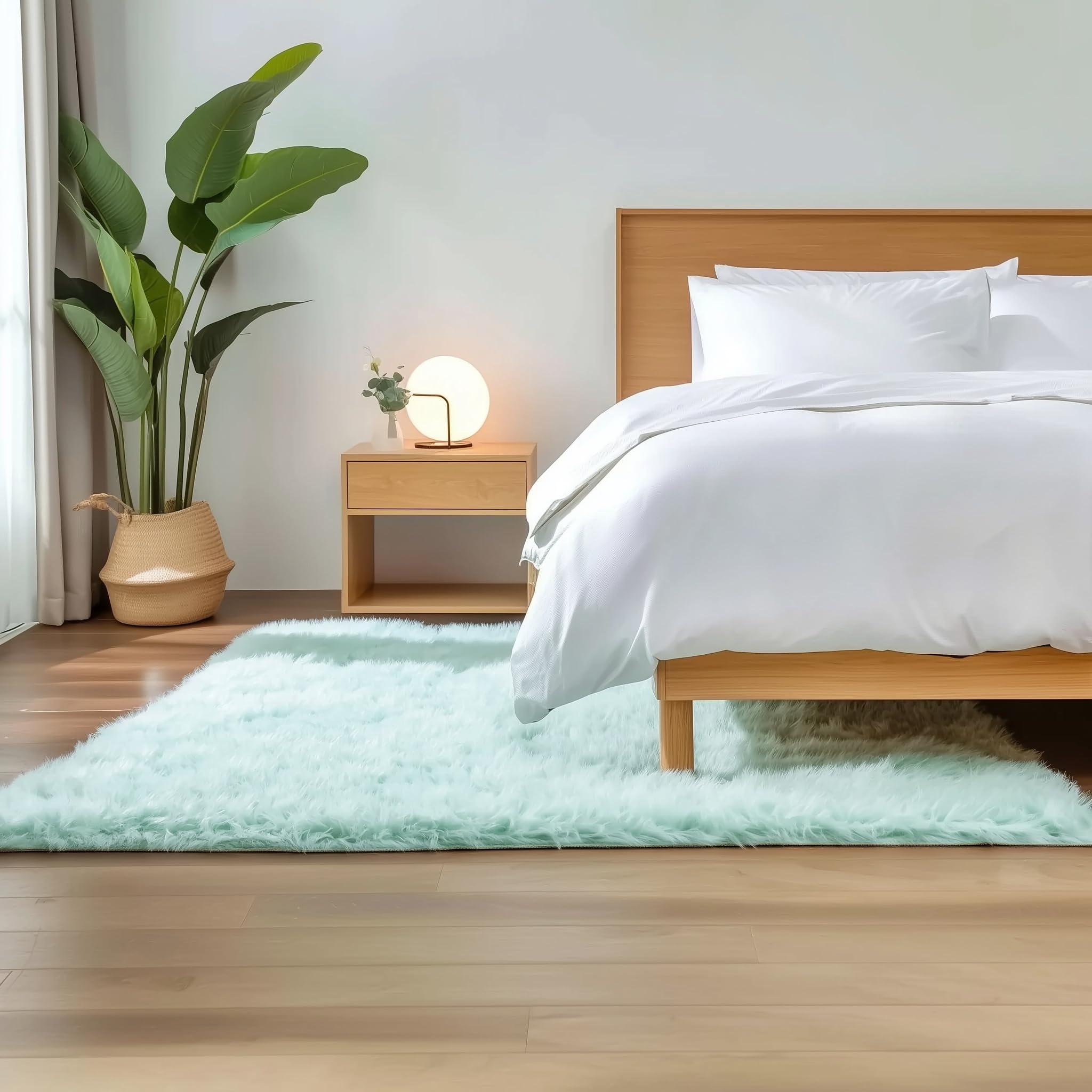 Mint Green Serene Faux Fur Solid Fake Sheepskin Rug