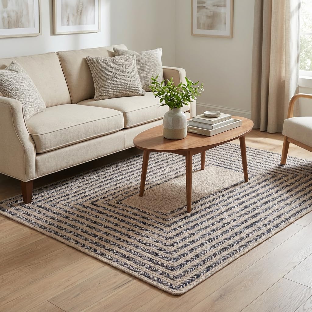 Raleigh Navy Cotton Braided Rug 4' x 6' #shape_Rectangle