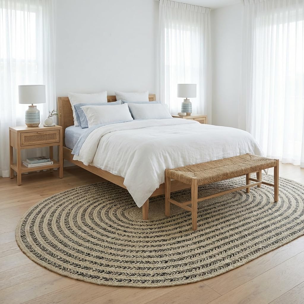 Raleigh Black Cotton Braided Rug 6' x 9' #shape_Oval