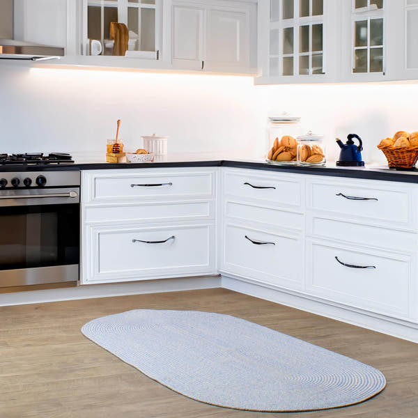 Blue, Beige Braided Rug - Reversible Solid Constrution - Indoor Outdoor & Kitchen Ready