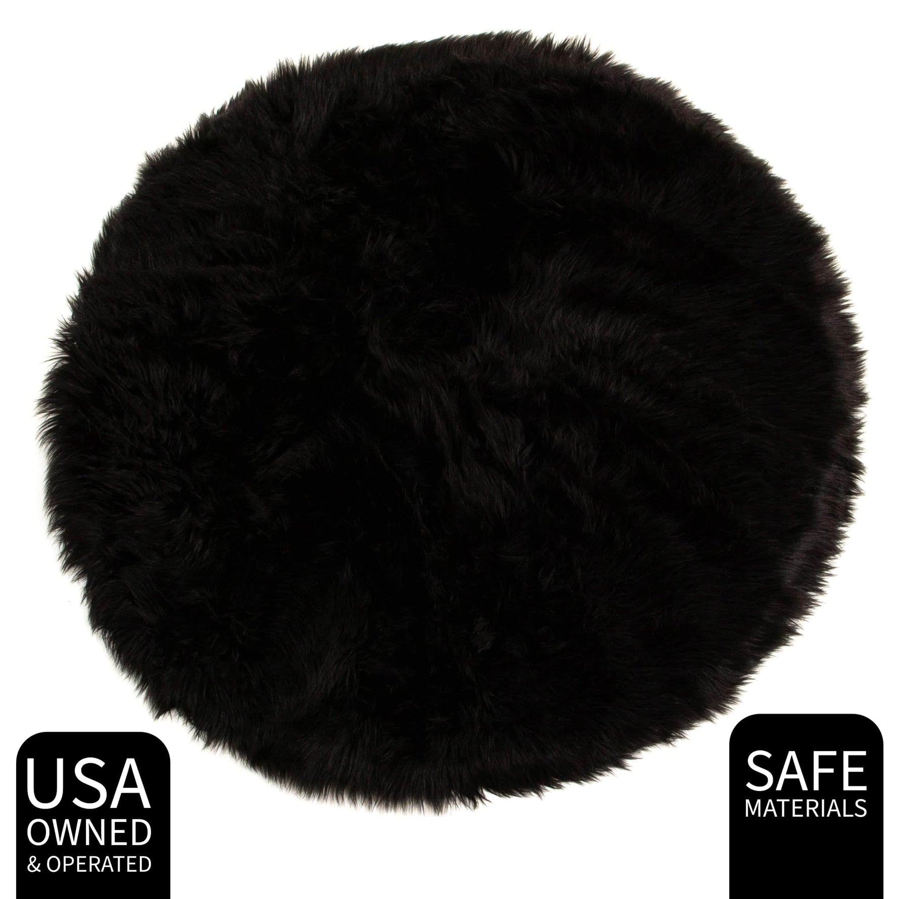 Black Serene Faux Fur Solid Fake Sheepskin Rug