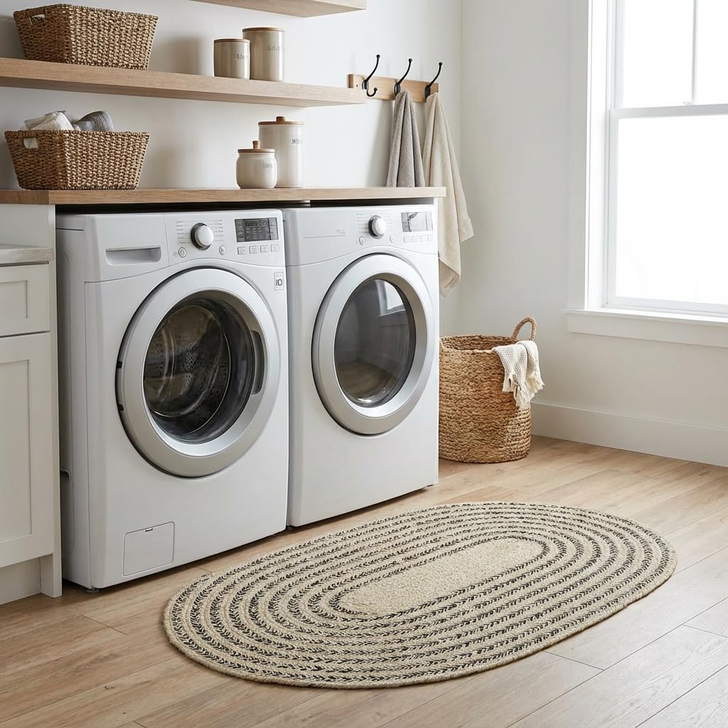 Raleigh Black Cotton Braided Rug 3' X 5' #shape_Oval