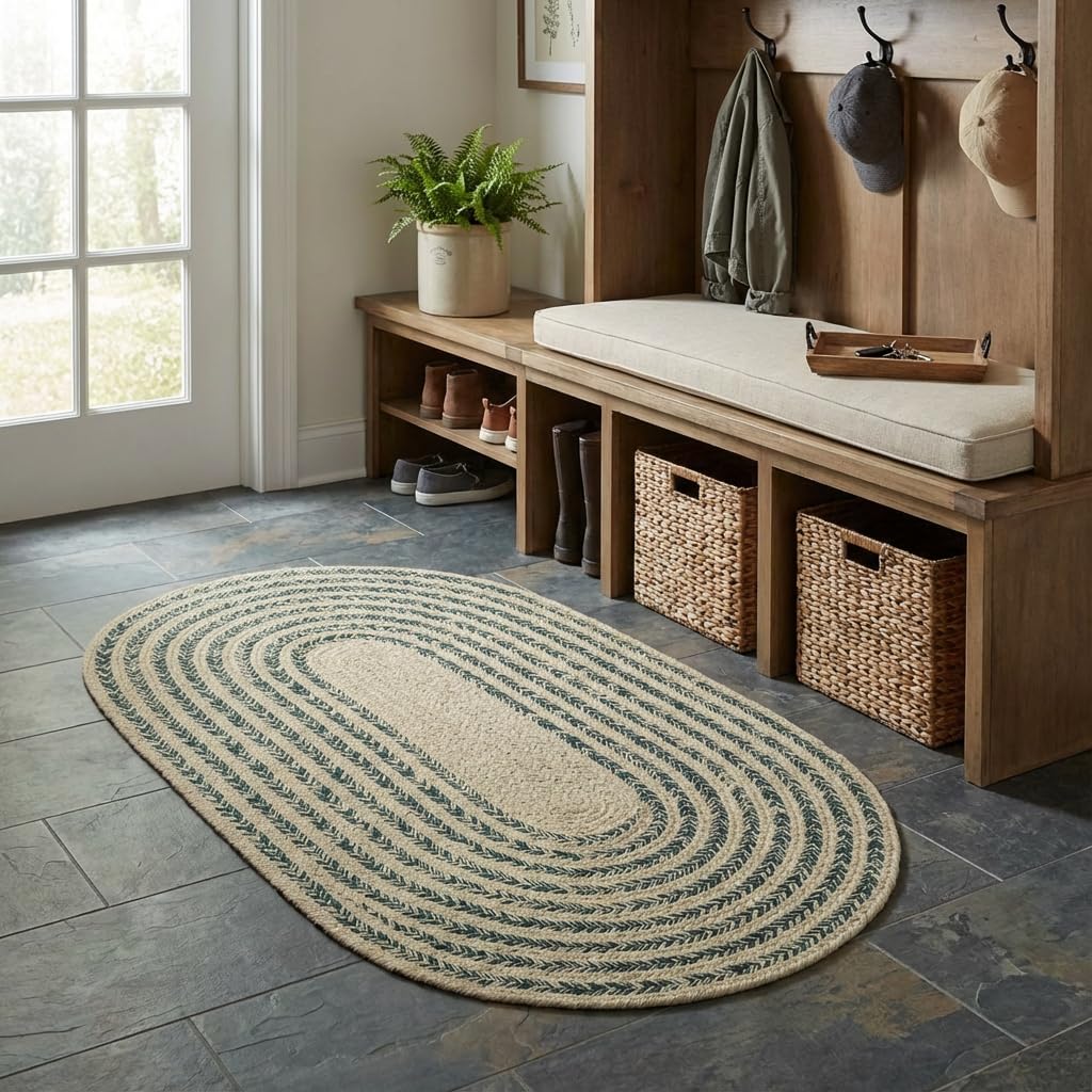 Raleigh Green Cotton Braided Rug 2' X 4' #shape_Oval