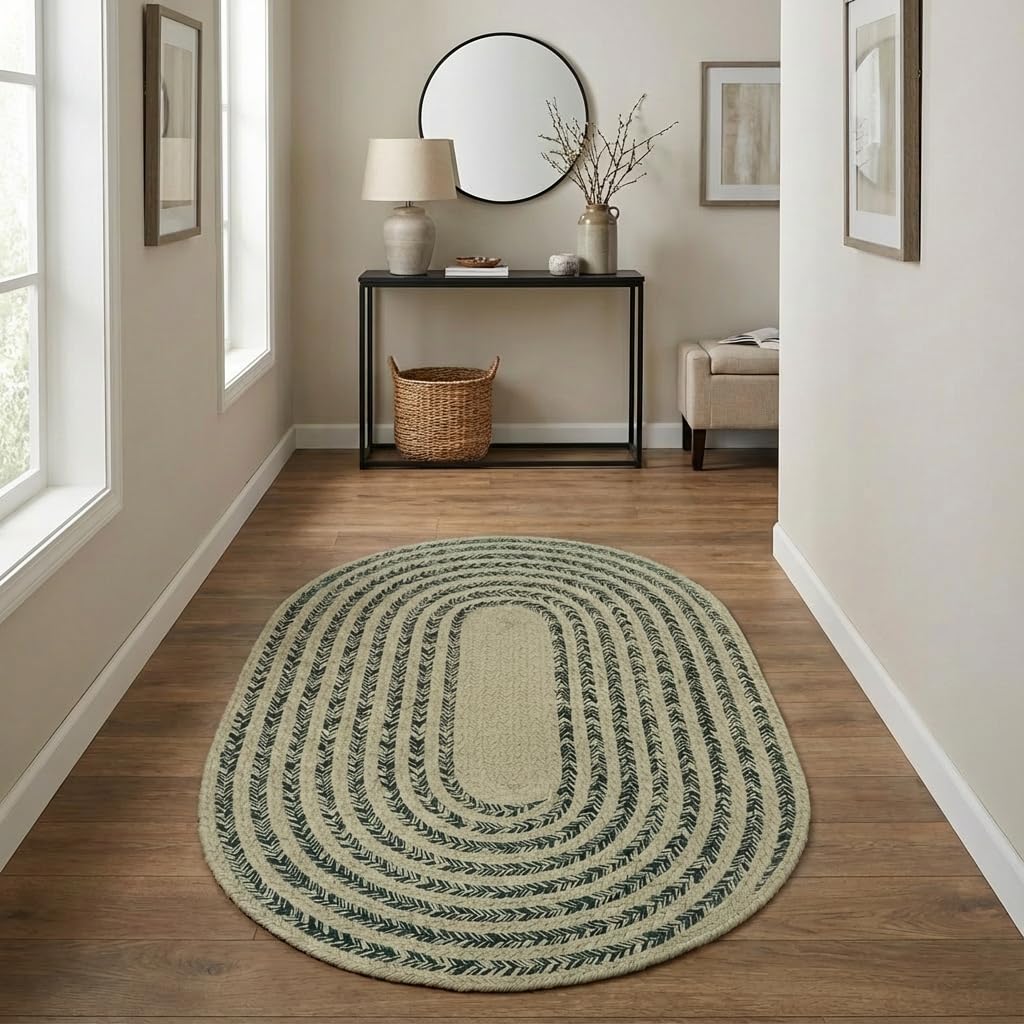 Raleigh Green Cotton Braided Rug 2' X 4' #shape_Oval