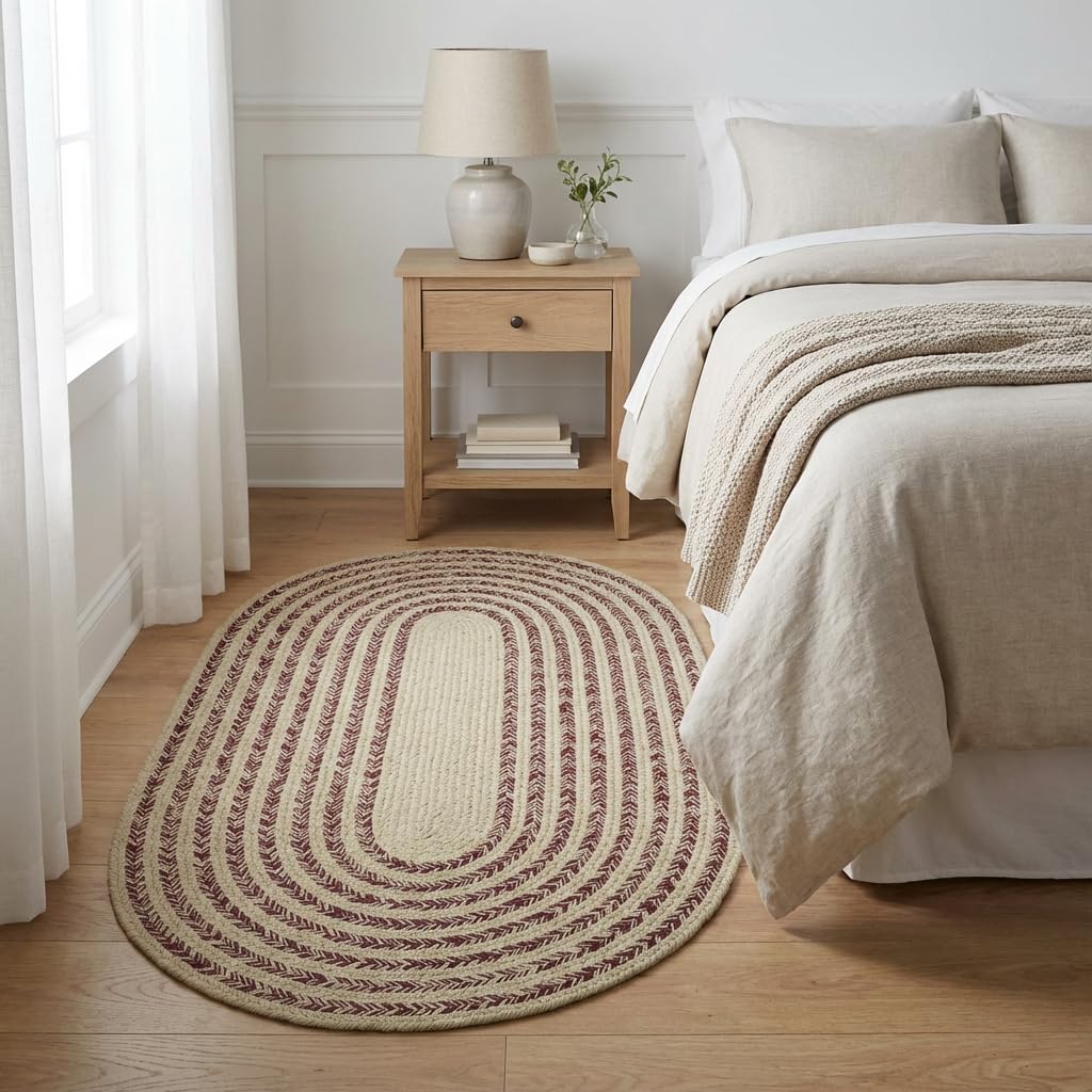 Raleigh Burgundy Cotton Braided Rug 3' X 5' #shape_Oval