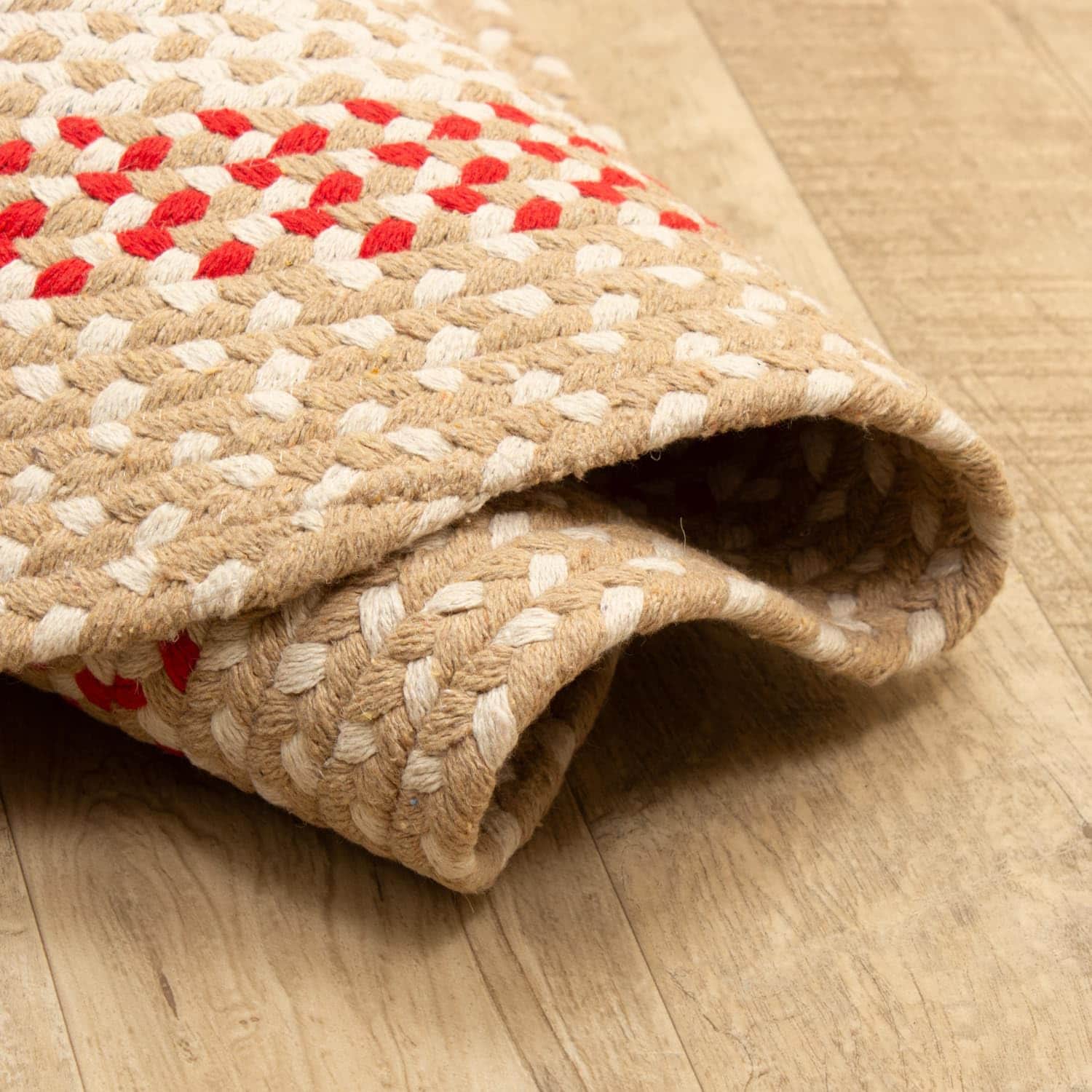 Beige Charming Braided Rug for Farmhouse Living Rooms and Bedroom