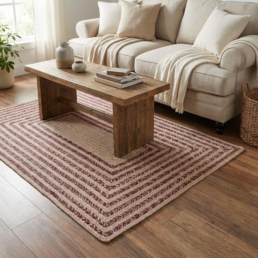 Raleigh Burgundy Cotton Braided Rug 5' x 7' #shape_Rectangle