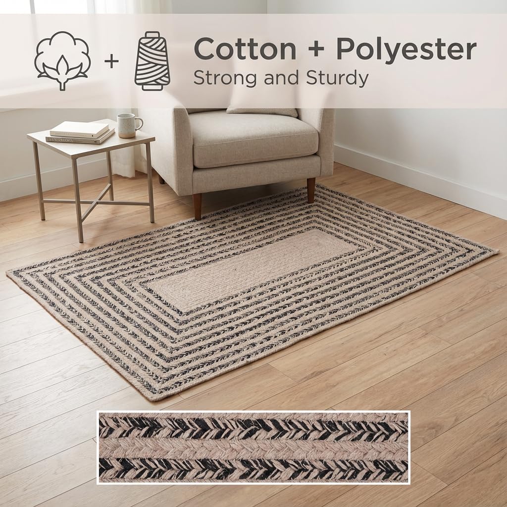 Raleigh Black Cotton Braided Rug 20" X 30" #shape_Rectangle