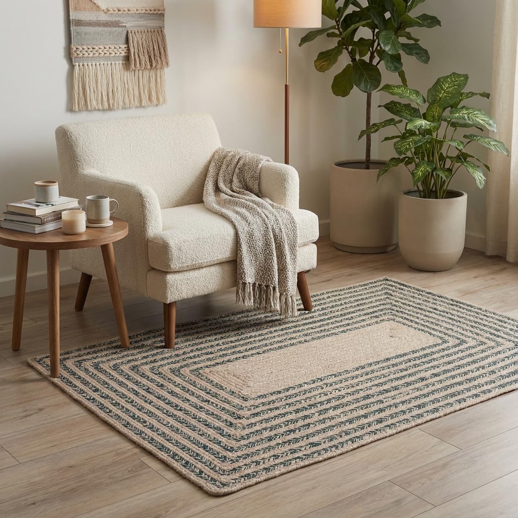 Raleigh Green Cotton Braided Rug 4' x 6' #shape_Rectangle
