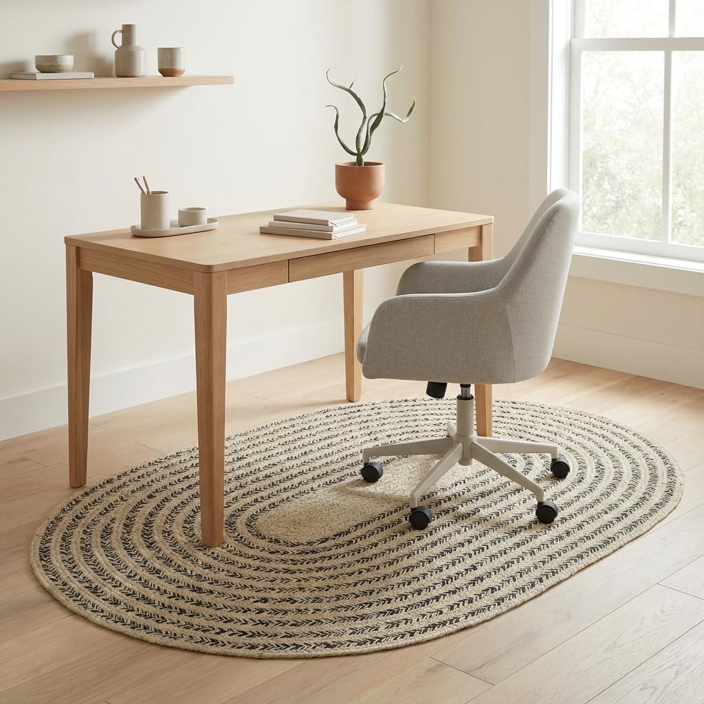 Raleigh Black Cotton Braided Rug 4' x 6' #shape_Oval