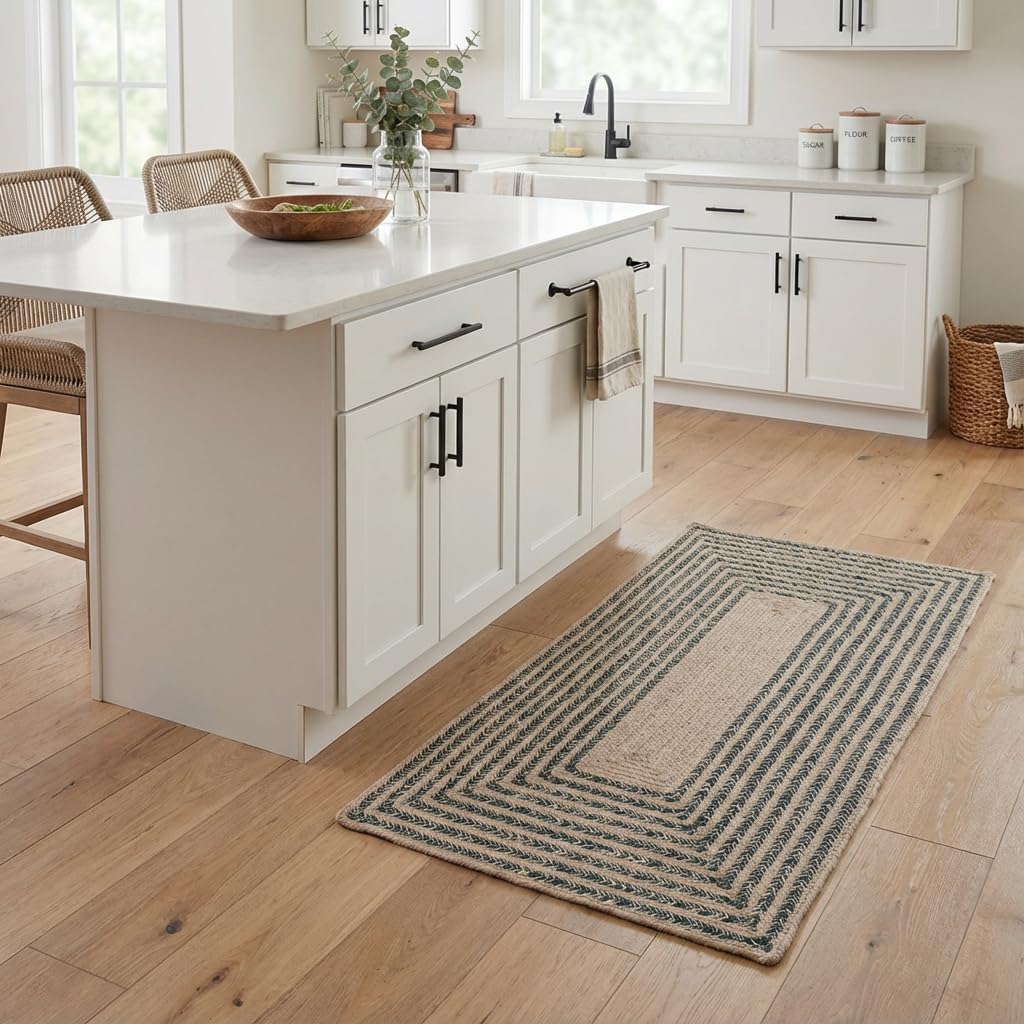 Raleigh Green Cotton Braided Rug 3' X 5' #shape_Rectangle