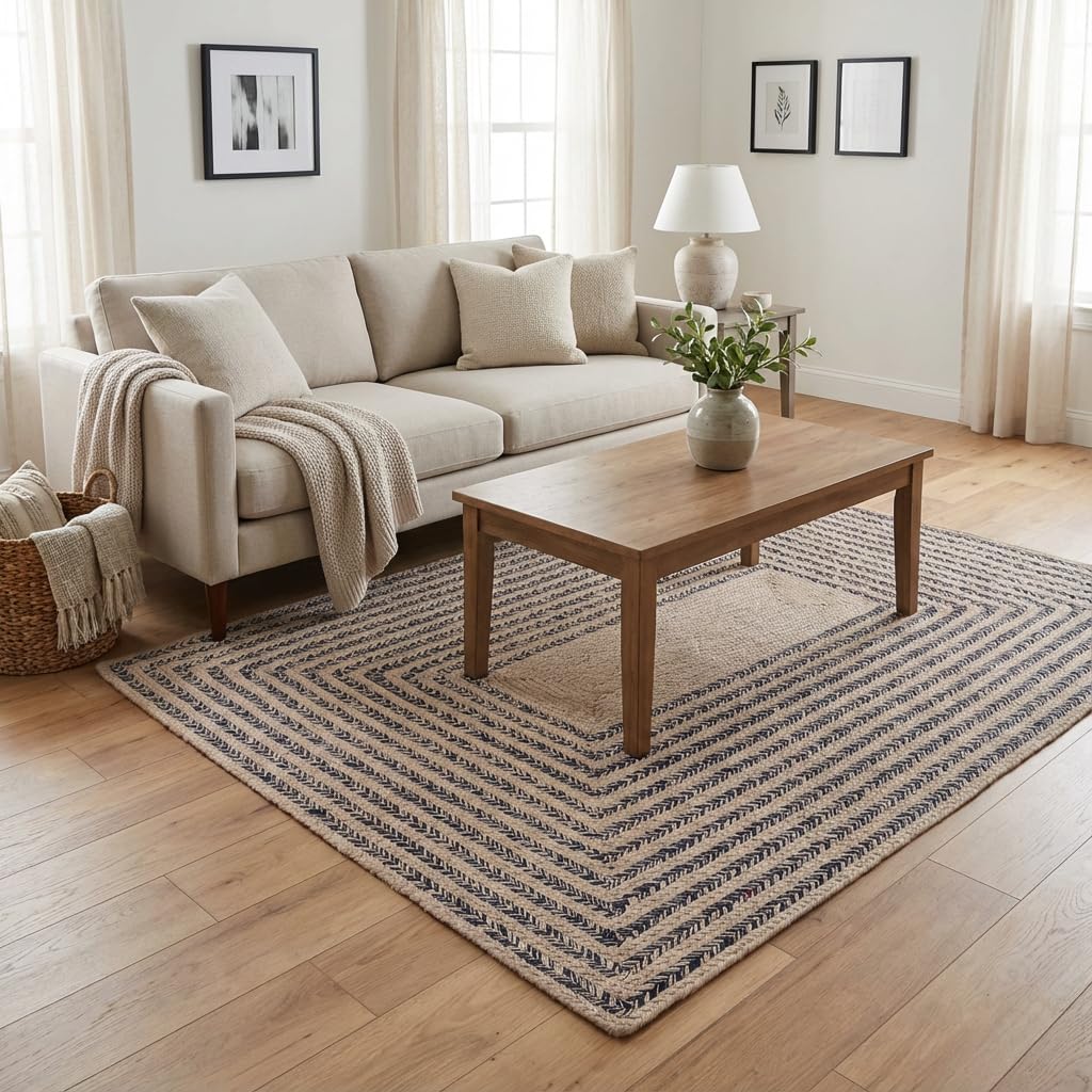 Raleigh Navy Cotton Braided Rug 5' x 7' #shape_Rectangle