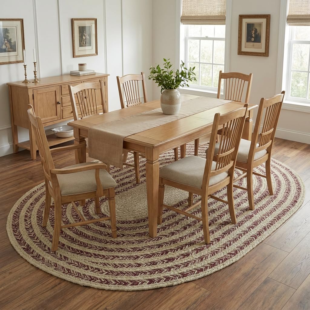 Raleigh Burgundy Cotton Braided Rug 6' x 9' #shape_Oval