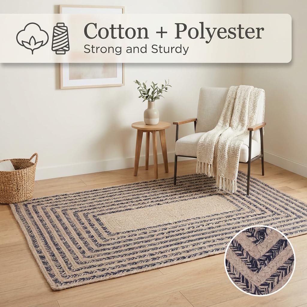 Raleigh Navy Cotton Braided Rug 20" X 30" #shape_Rectangle