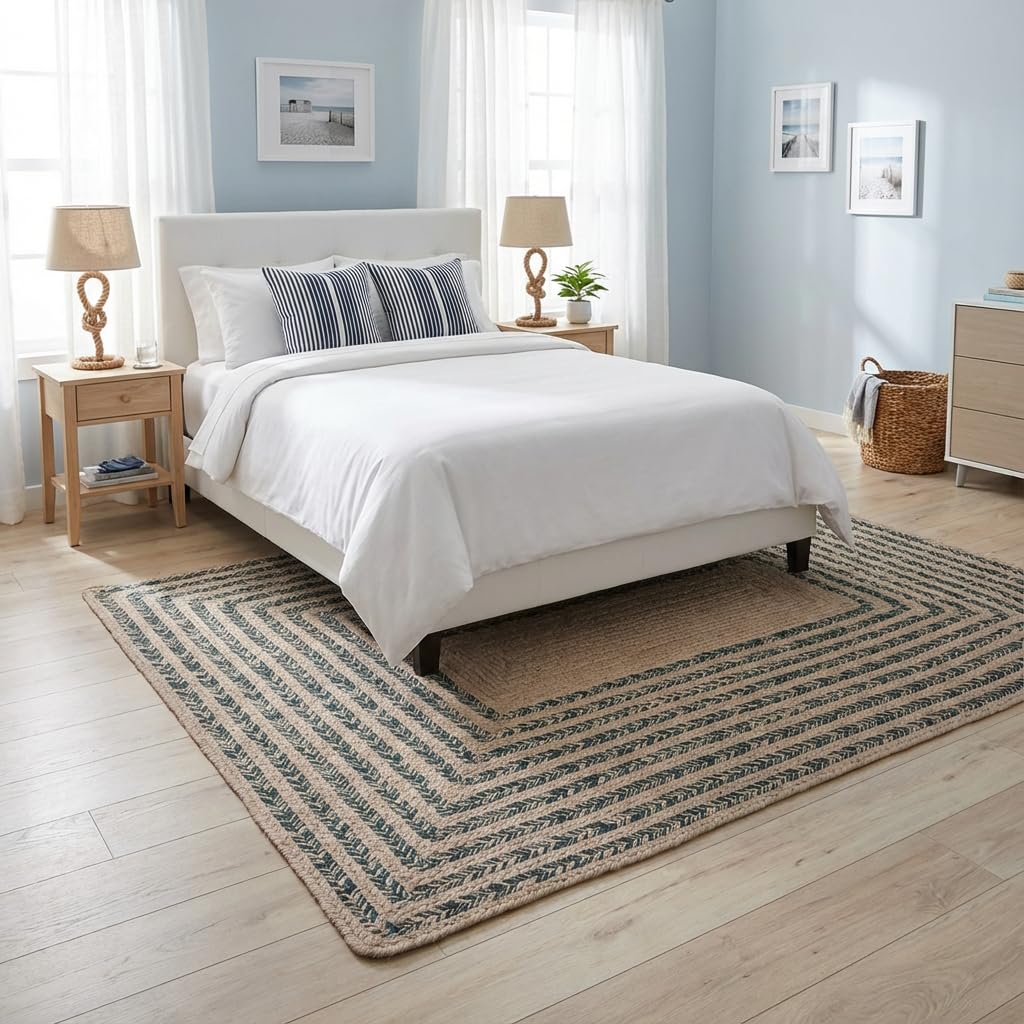 Raleigh Green Cotton Braided Rug 5' x 7' #shape_Rectangle