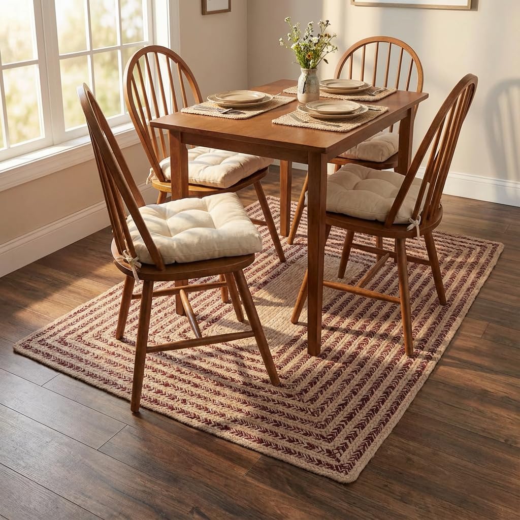 Raleigh Burgundy Cotton Braided Rug 5' x 7' #shape_Rectangle