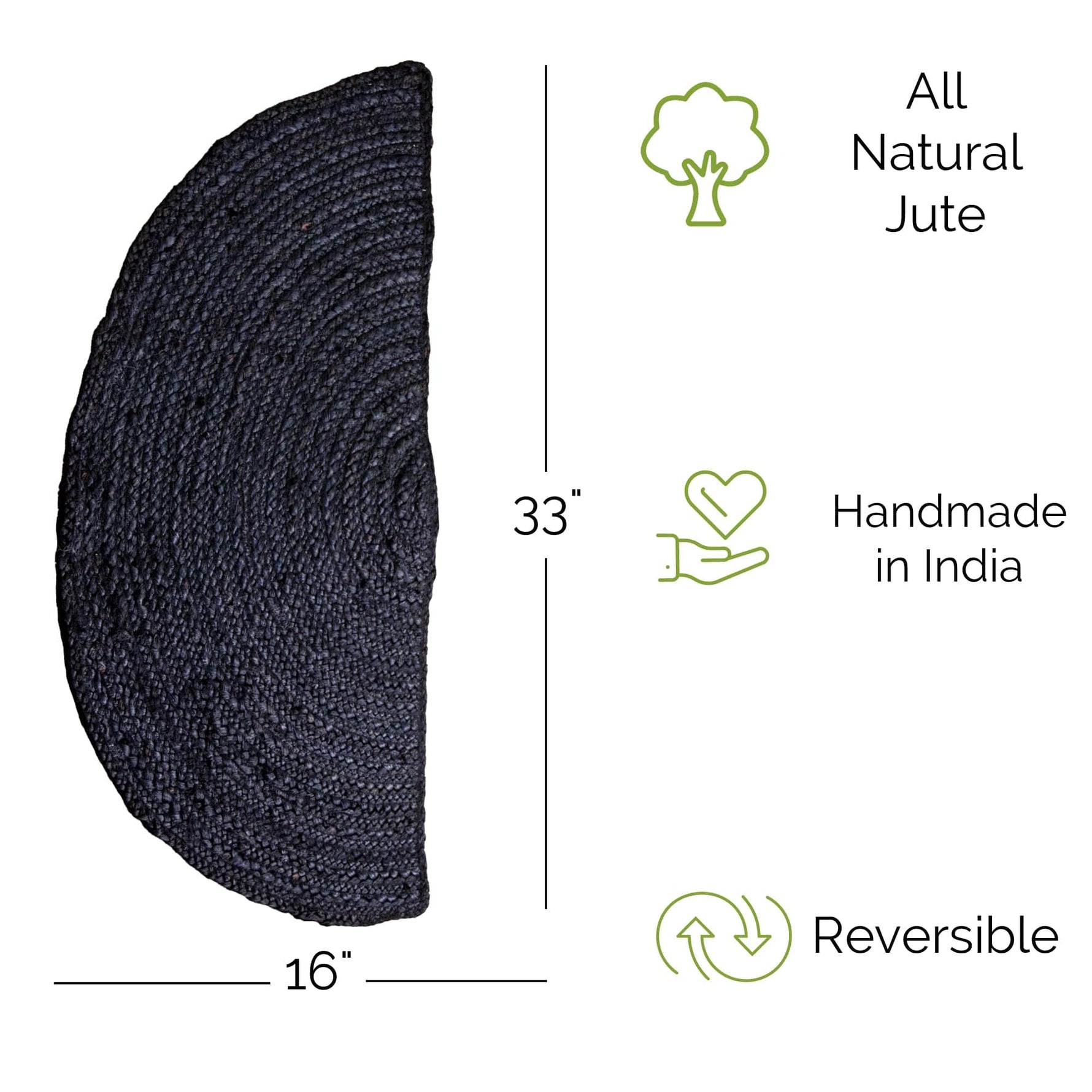 Black Jute Rug - Plant Based - Reversible Braided Eco-Friendly Rug