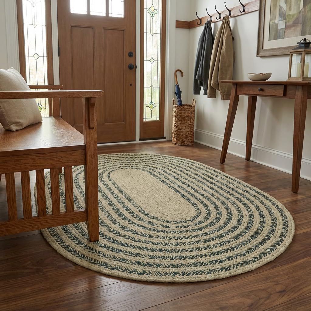 Raleigh Green Cotton Braided Rug 3' X 5' #shape_Oval