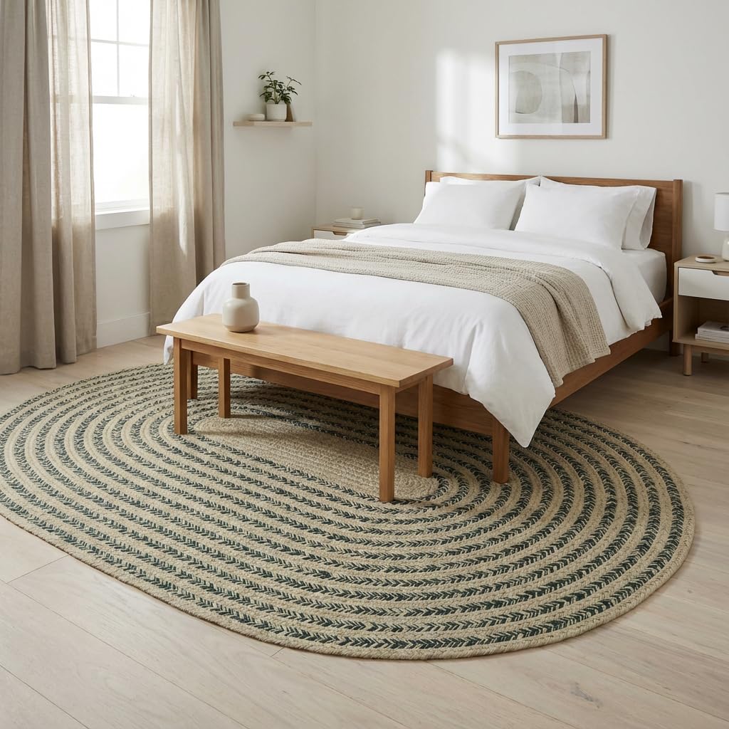 Raleigh Green Cotton Braided Rug 5' x 7' #shape_Oval
