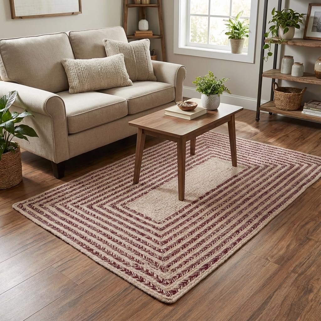 Raleigh Burgundy Cotton Braided Rug 4' x 6' #shape_Rectangle