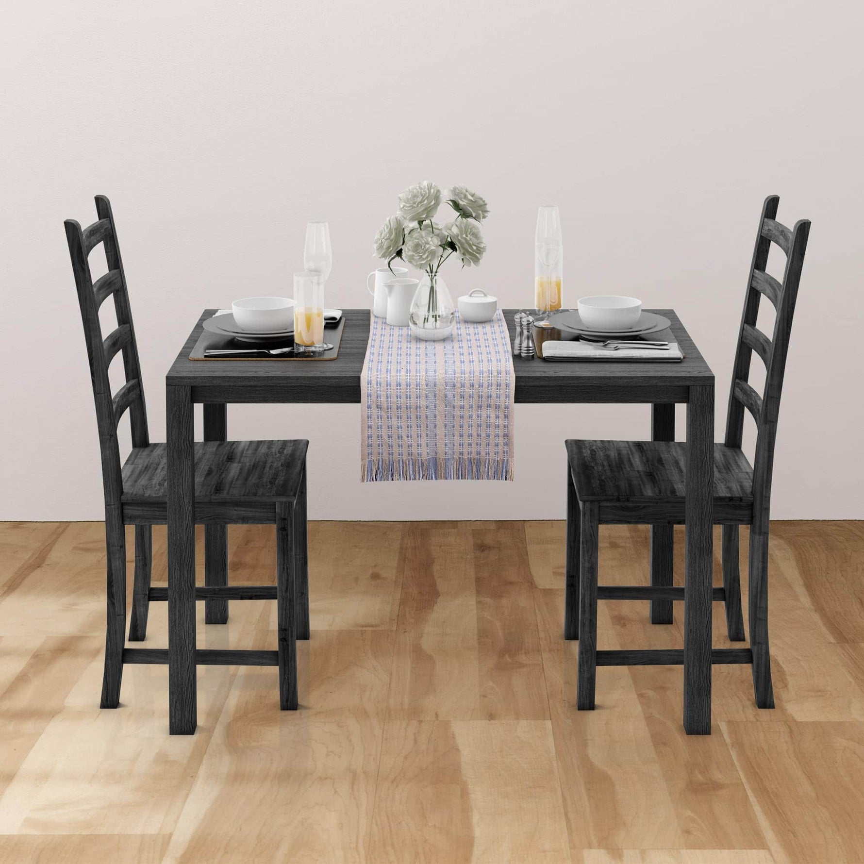 Ivory, Blue Table Runner Cotton Farmhouse Inspired