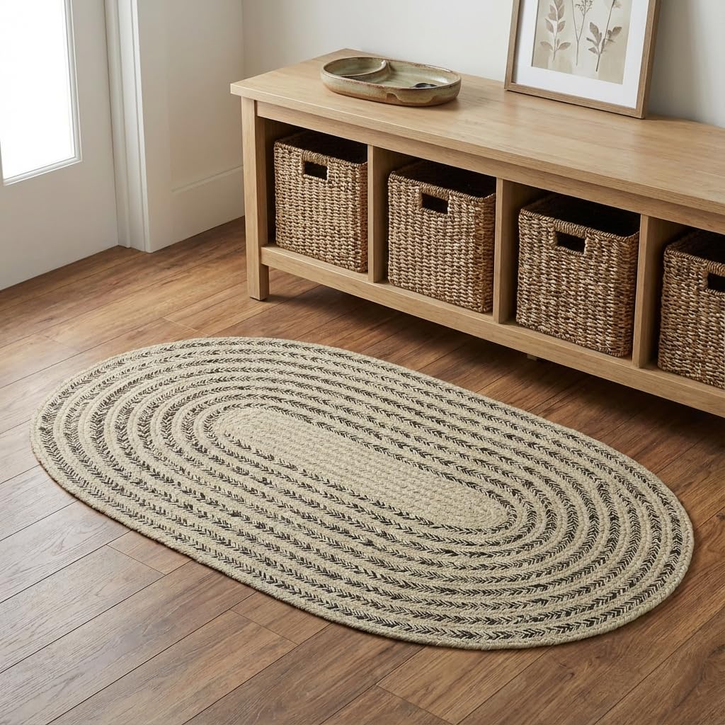 Raleigh Brown Cotton Braided Rug 2' X 4' #shape_Oval