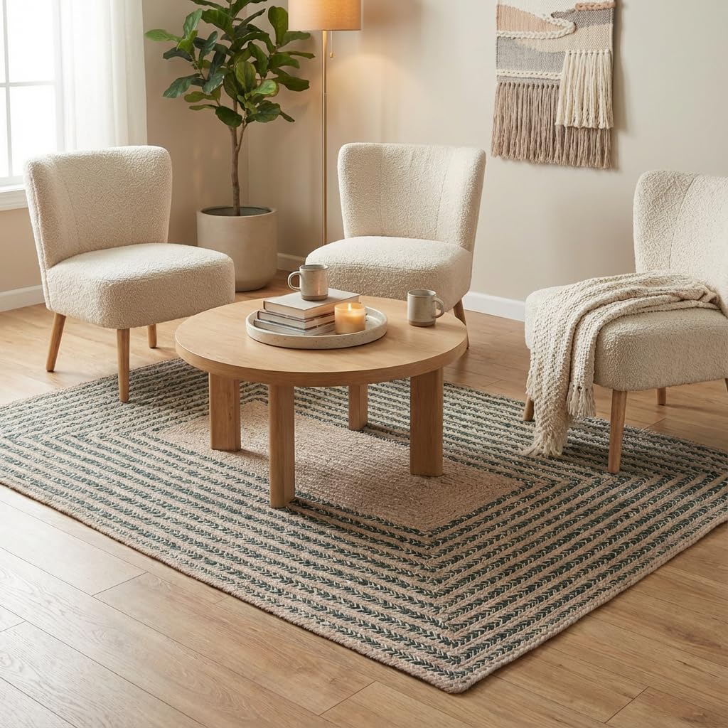 Raleigh Green Cotton Braided Rug 5' x 7' #shape_Rectangle
