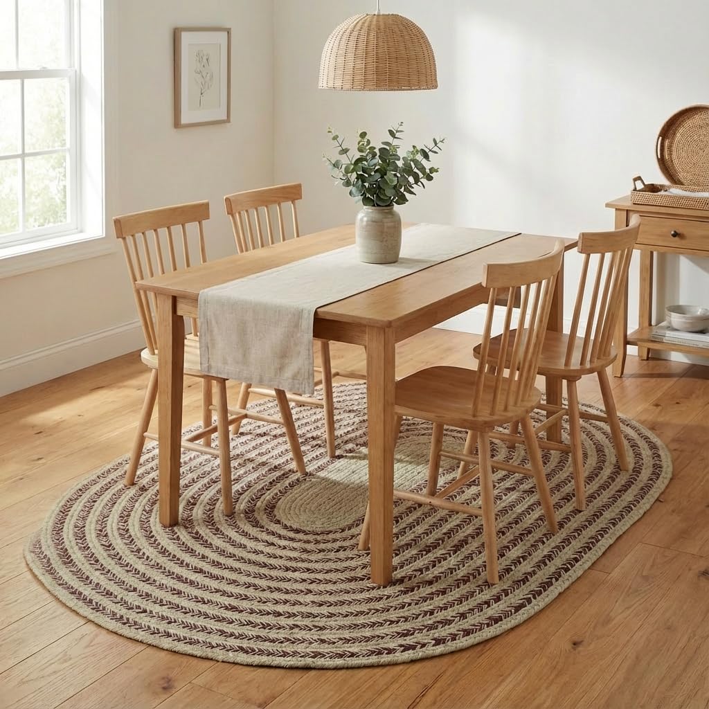 Raleigh Burgundy Cotton Braided Rug 4' x 6' #shape_Oval